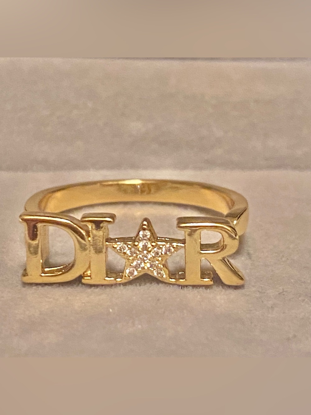 Fashion Jewelry Luxury Gold 'D★R' Pave Star Letter Band Adjustable Ring